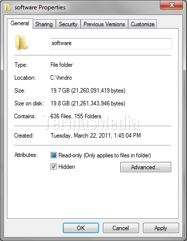 Menyembunyikan file atau folder di Windows