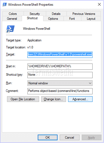 Selalu menjalankan Windows PowerShell dalam mode Administrator di Windows 10
