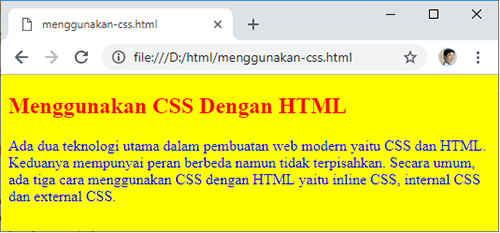 Tiga cara menggunakan CSS dengan HTML