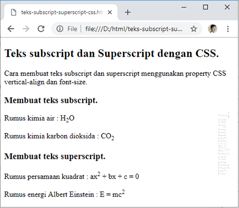 Cara membuat teks subscript atau superscript dengan CSS