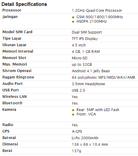 Spesifikasi Lenovo A706 Armani
