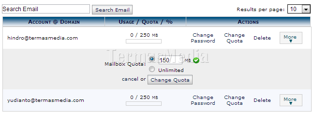 Menambah kuota (quota) akun email domain sendiri
