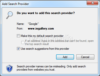 Menambahkan mesin telusur (search engine) di Internet Explorer 11