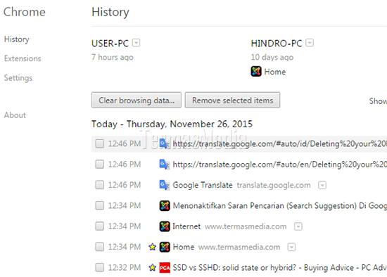 Menghapus riwayat penelusuran (searching history) di Google Chrome