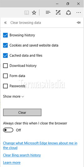 Menghapus riwayat penelusuran (browsing history) di browser Microsoft Edge