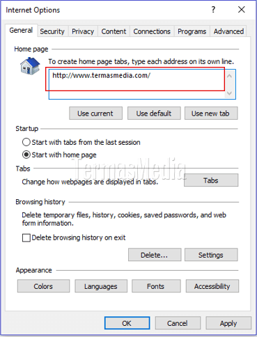 Mengubah home page di browser Microsoft Internet Explorer