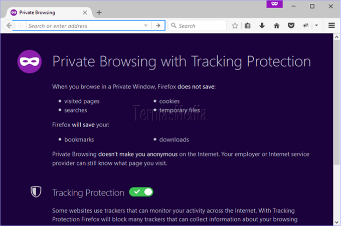 Menggunakan fitur Private Browsing di browser Mozilla Firefox