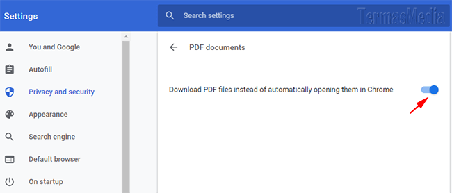Menyetel mengatur Google Chrome mengunduh file PDF daripada membuka