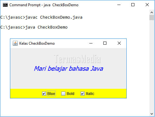 Menggunakan kelas JCheckBox di program Java