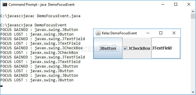 Penanganan FocusEvent di bahasa pemrograman Java