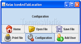 Menambahkan ikon dan menentukan lokasi tab kelas JTabbedPane di bahasa pemrograman Java