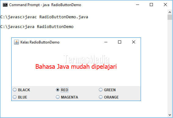 Contoh program kelas JRadioButton di bahasa pemrograman Java