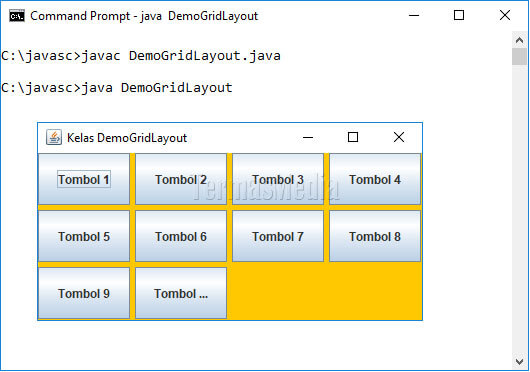 Menggunakan Layout Manager kelas GridLayout di Java
