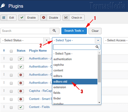 Cara menghilangkan menonaktifkan tombol di editor Joomla