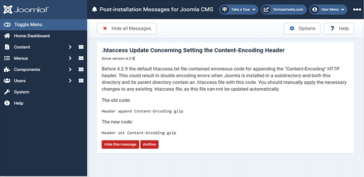 Mengetahui mengenal post installation messages di CMS Joomla