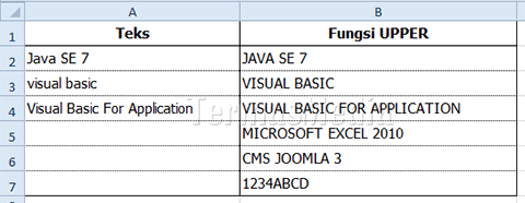 Menggunakan fungsi upper() di Excel
