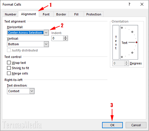 Meletakkan teks di tengah tanpa menggabungkan sel Excel