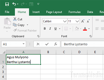 Membuat atau memulai baris baru (new line) di sebuah sel Microsoft Excel