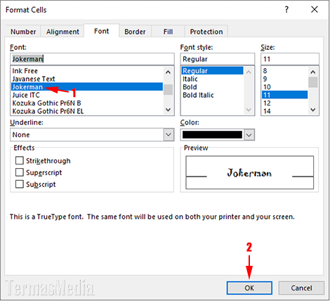 Mengubah atau mengganti jenis font header lembar kerja (worksheet atau sheet Microsoft Excel