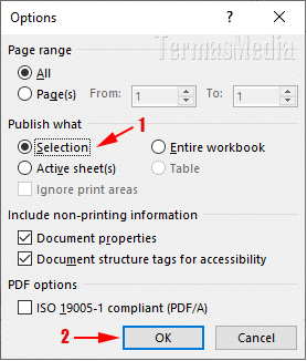 Menyimpan bagian terseleksi tabel Excel ke format file PDF