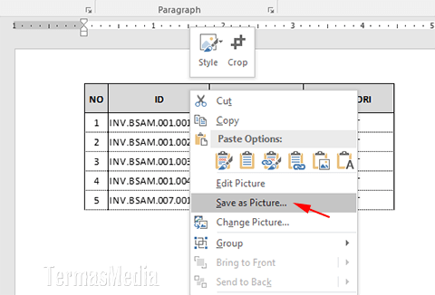 Menyimpan bagian terseleksi tabel Excel ke format PNG atau JPEG