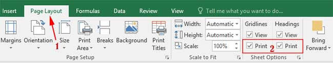 Menyertakan gridlines dan headings ketika mencetak lembar kerja Microsoft Excel