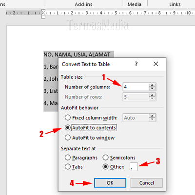 Cara membuat tabel di Microsoft Word