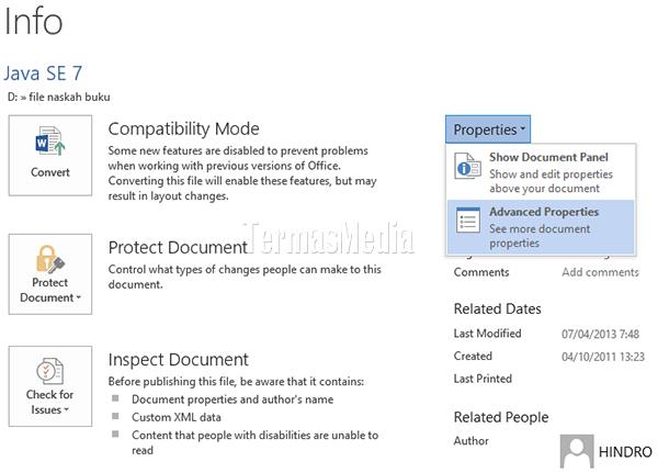 Melihat atau mengubah properti dokumen di Microsoft Word