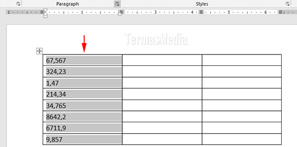 Meluruskan mensejajarkan (align) tanda simbol desimal koma di tabel Microsoft Word