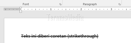 Membuat coretan teks strikethrough di dokumen Microsoft Word