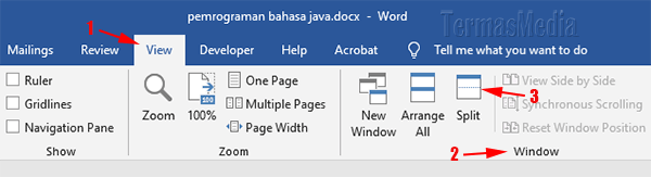 Memisah membagi split dokumen Microsoft Word dalam dua jendela