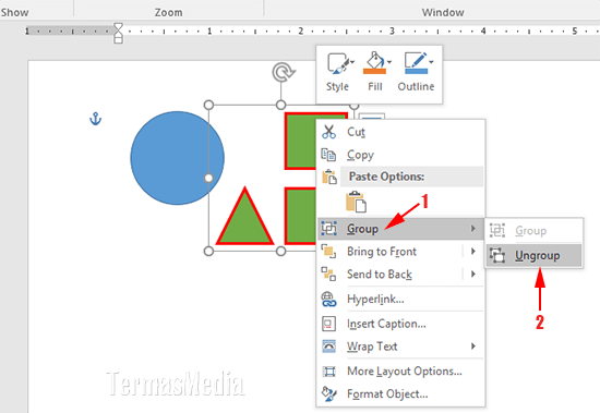 Cara mengelompokkan (group) gambar (images), bentuk (shapes) dan obyek lain di Microsoft Word