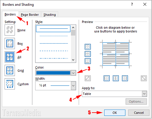 Cara mengubah atau mengganti warna garis tabel di Microsoft Word