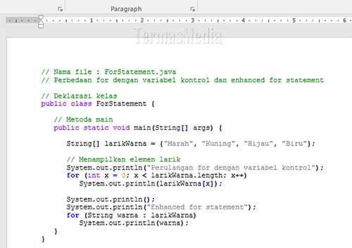 Cara menyisipkan kode program (source code) di Microsoft Word 