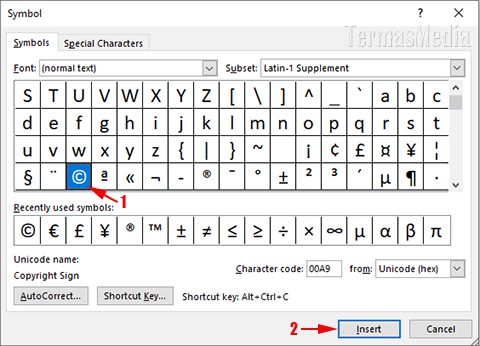 Menyisipkan simbol atau karakter khusus di Microsoft Word