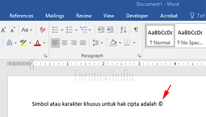 Menyisipkan simbol atau karakter khusus di Microsoft Word