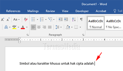 Menyisipkan simbol atau karakter khusus di Microsoft Word
