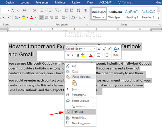 Menterjemahkan dokumen Microsoft Word ke bahasa berbeda