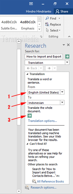 Menterjemahkan dokumen Microsoft Word ke bahasa berbeda