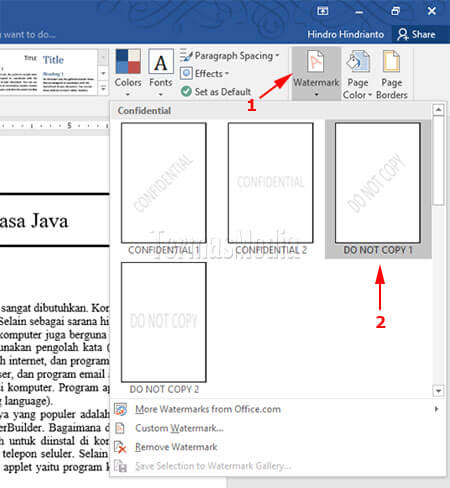 Menambahkan watermark ke dokumen Microsoft Word