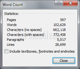 Menampilkan statistik penghitungan kata di Microsoft Word