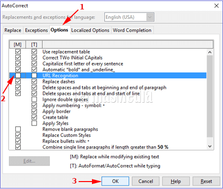 Mengaktifkan atau menonaktifkan fitur mengubah otomatis URL menjadi hyperlink di OpenOffice Writer