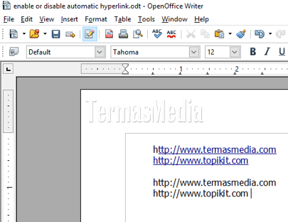 Mengaktifkan atau menonaktifkan fitur mengubah otomatis URL menjadi hyperlink di OpenOffice Writer