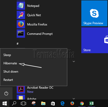 Menambahkan opsi Hibernate di tombol Power Windows 10