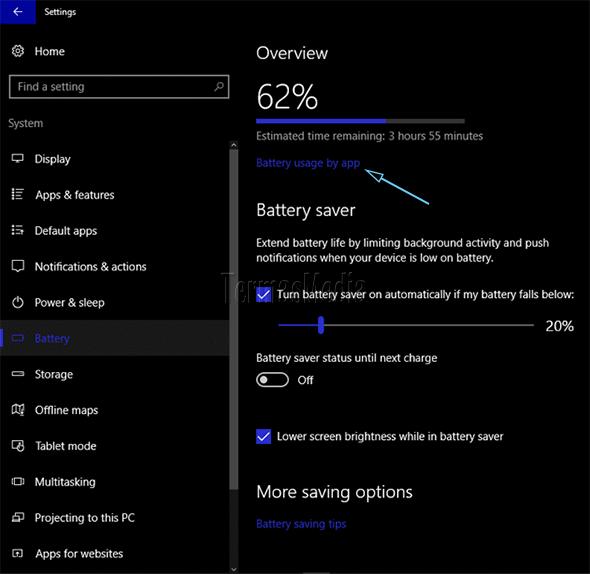 Melihat aplikasi mana yang menguras daya baterai di Windows 10