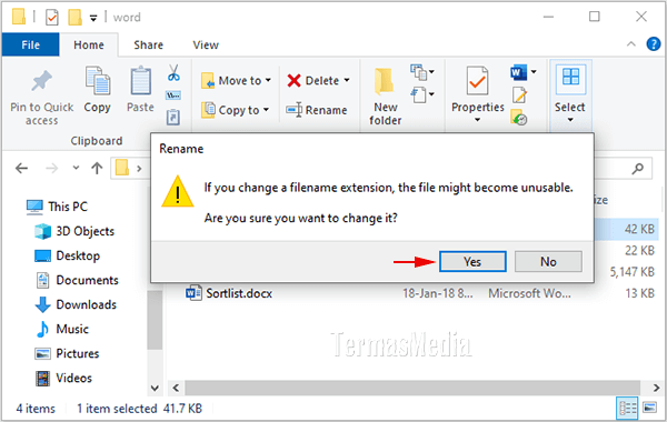 Mengubah ekstensi file extension di Windows