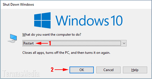Melakukan restart Microsoft Windows 10