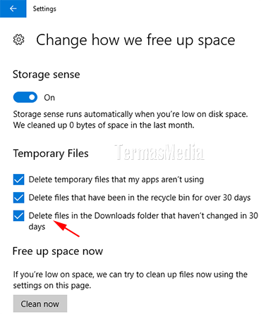 Menghapus file di folder Downloads Windows 10 secara otomatis