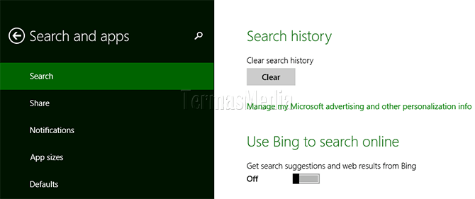Menonaktifkan pencarian online Bing di kotak pencarian (search box) Windows