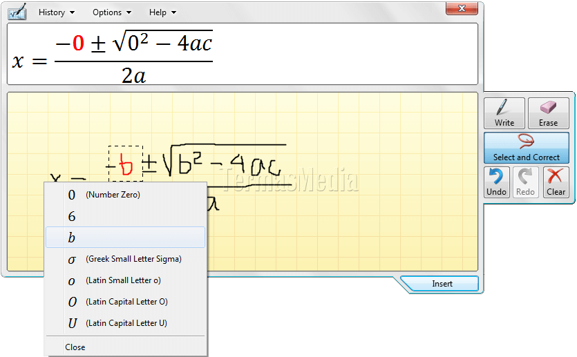 Membuat ekspresi matematika dengan math input panel